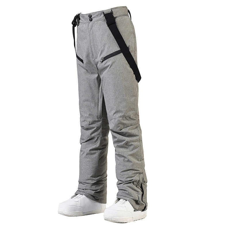 Waterproof warm snowboarding trousers with waist protection, featuring adjustable waist and zipper fly closure for winter sports.