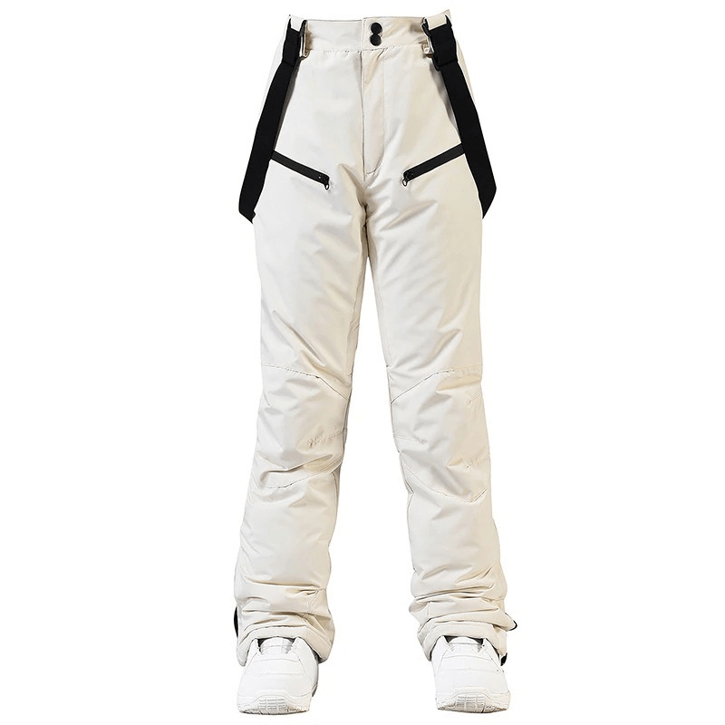 Waterproof warm snowboarding trousers with waist protection, featuring adjustable waist and zipper fly closure, ideal for skiing.