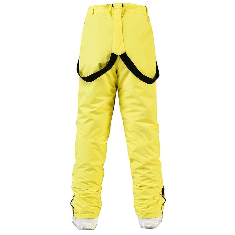 Yellow Waterproof Warm Snowboarding Trousers with Waist Protection SF0688, featuring adjustable waist, ideal for skiing and snowboarding.