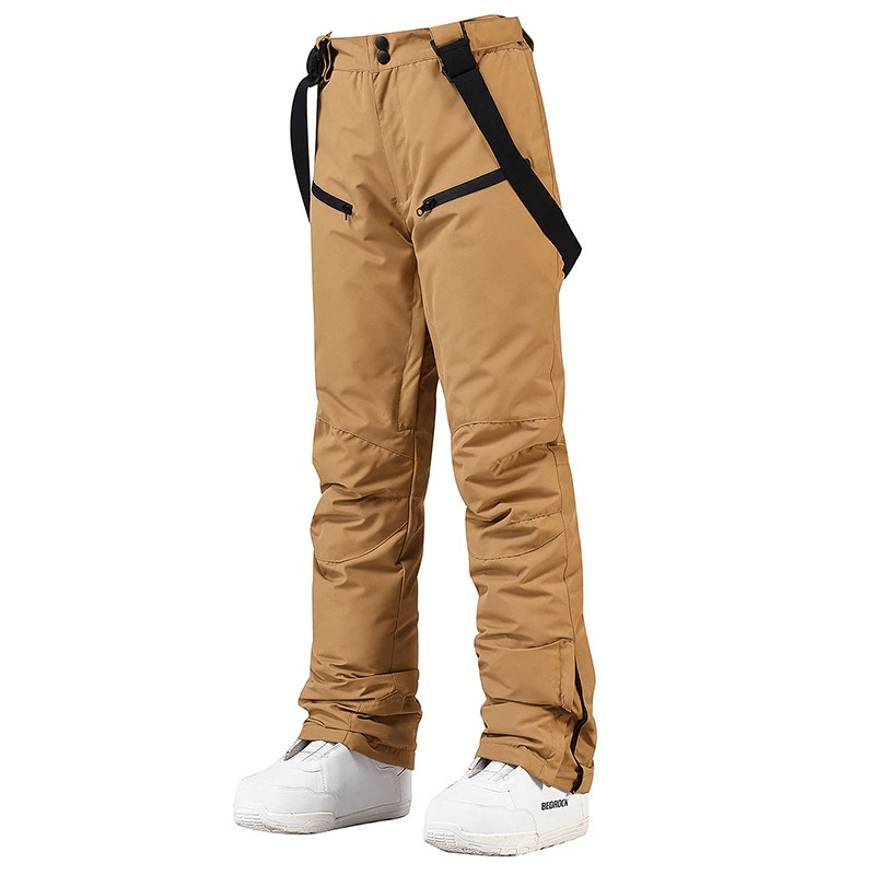 Waterproof warm snowboarding trousers with waist protection, adjustable waist, zipper fly closure, ideal for extreme conditions.