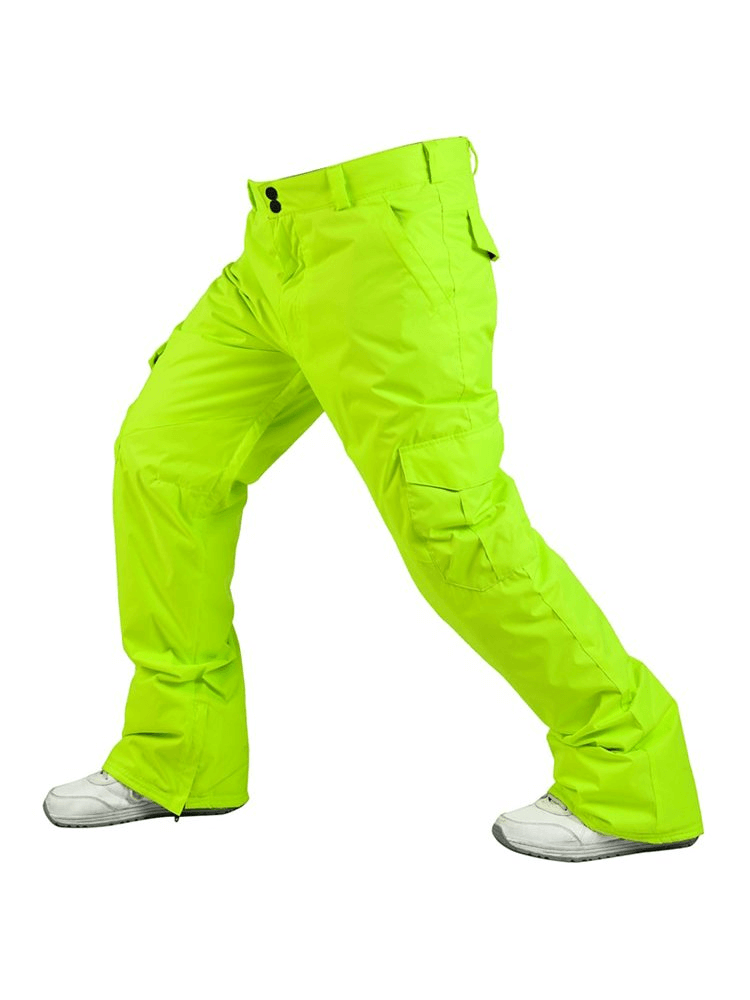 Neon green waterproof windproof insulated men's sports pants, perfect for winter sports like snowboarding and skiing SF0733.