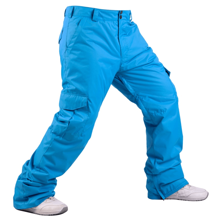 Waterproof Windproof Insulated Sports Men's Pants in blue ideal for winter sports with full-length design and zipper fly closure.