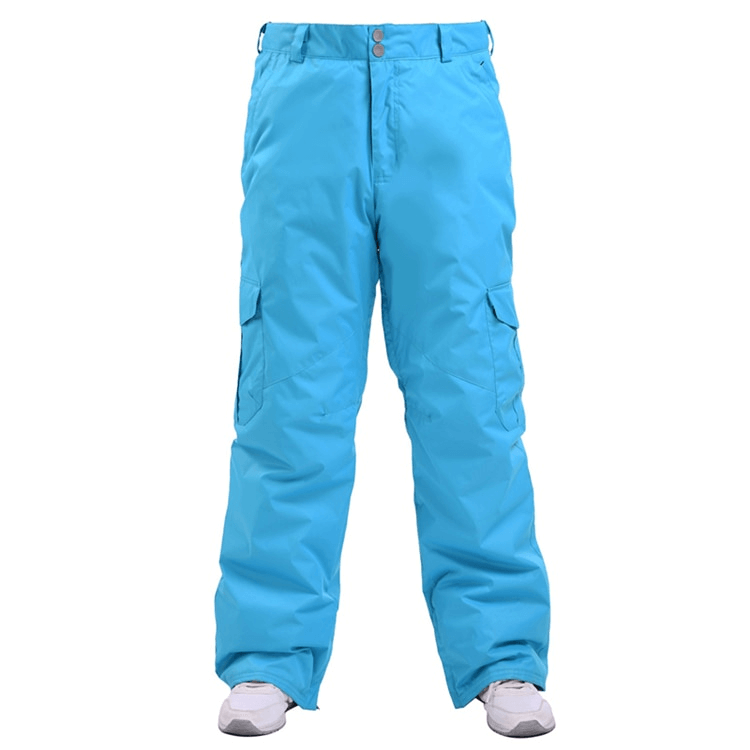 Men's blue waterproof windproof insulated sports pants for winter activities like skiing or snowboarding, SF0733.