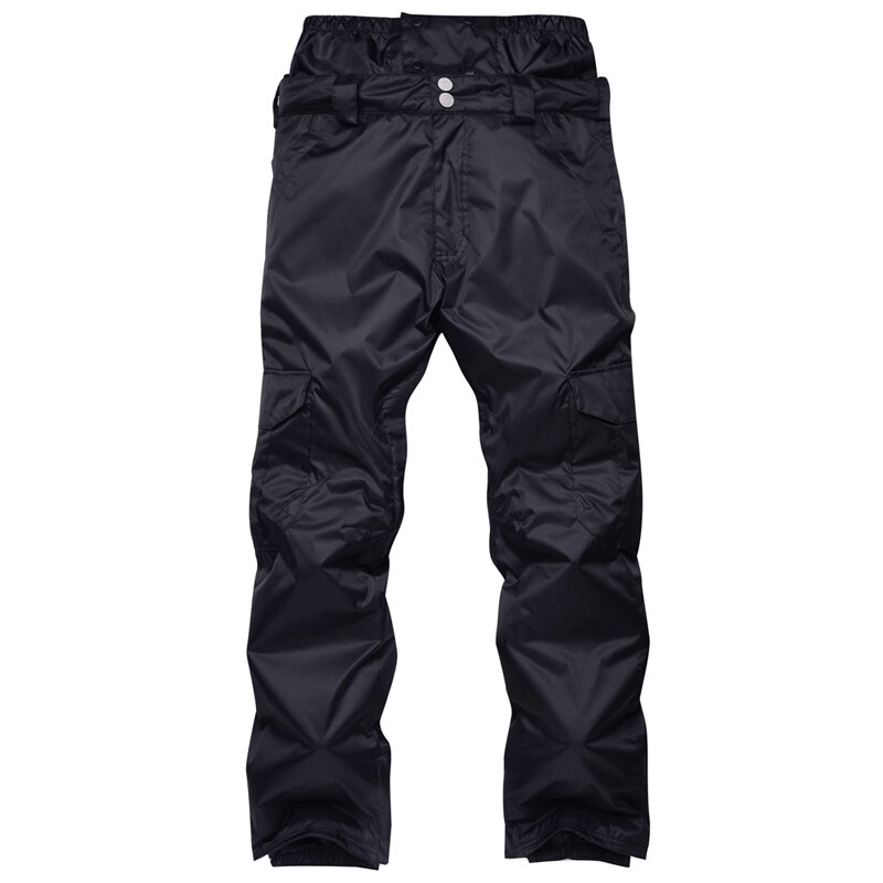 Men's waterproof windproof insulated sports pants, black, full-length with zipper fly, ideal for winter sports like skiing and snowboarding.