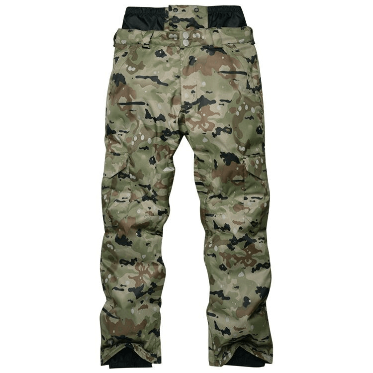 Camouflage waterproof windproof insulated sports pants for men, ideal for winter sports like snowboarding and skiing.