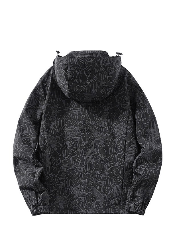 Men's waterproof windproof quick dry jacket in dark floral pattern, perfect for hiking and outdoor adventures.