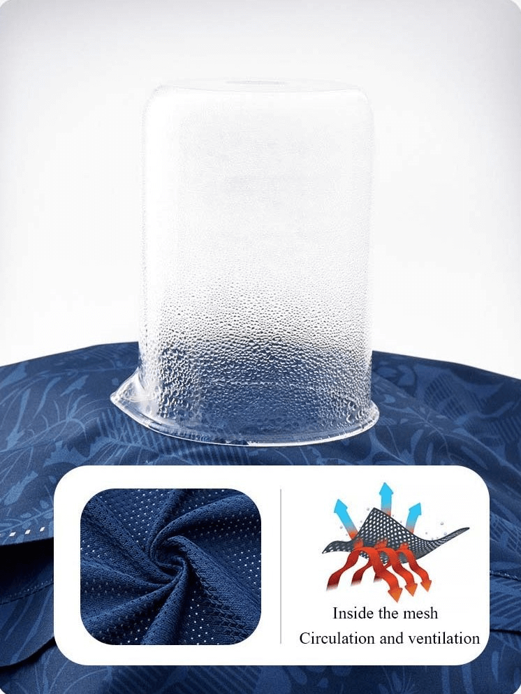 Close-up of quick dry jacket material with water repellent and ventilation features, showcasing effective moisture wicking in men's raincoat.