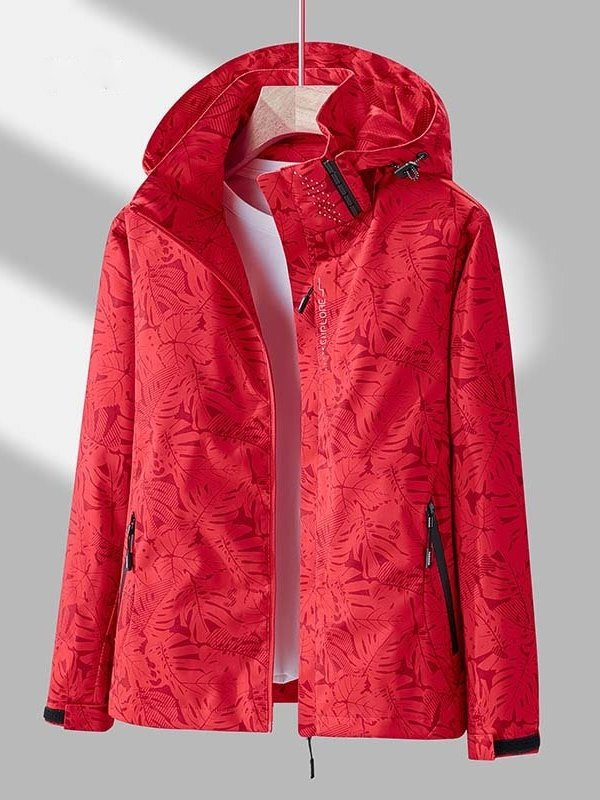 Men's red waterproof windproof quick dry jacket on hanger, perfect for hiking and outdoor activities. SF0306 series.