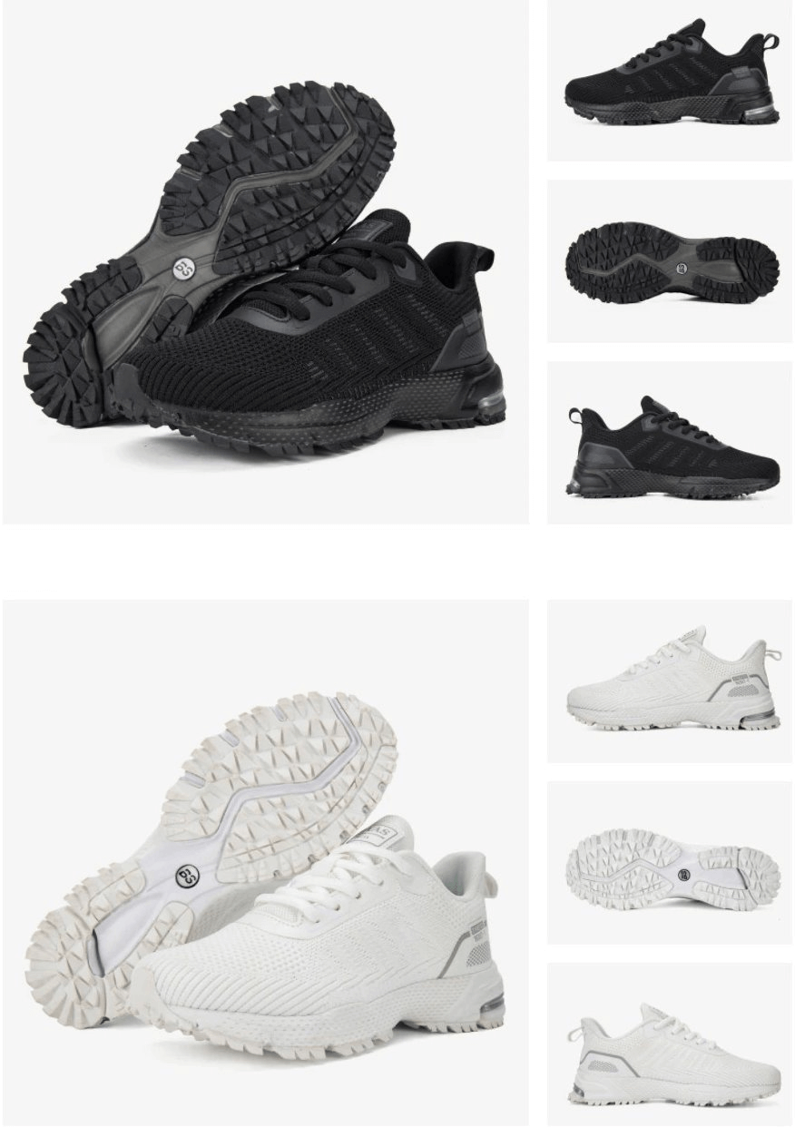 Wear-Resistant Non-Slip Women's Walking Shoes SF0249 with durable TPR outsole and breathable mesh design, in black and white.