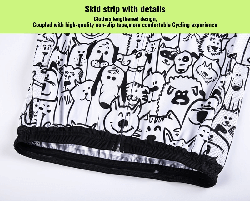 White Cats Print Long Sleeve Cycling Jersey with Skid Strip, Comfortable Fit for Mountain Racing - SF0882