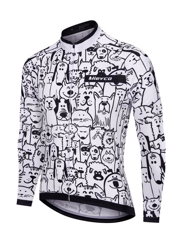 White cats print long sleeves cycling jersey with full zipper, ideal mountain racing clothing for male cyclists - SF0882.