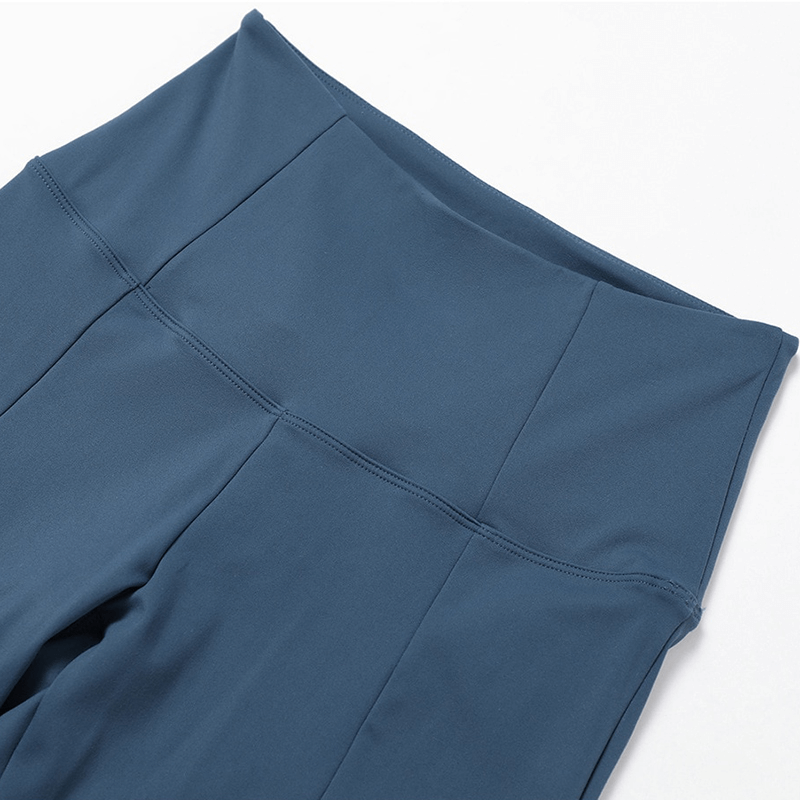 Wide leg yoga high waist pants for women in blue, made from stretchy nylon and spandex blend for comfort and flexibility.