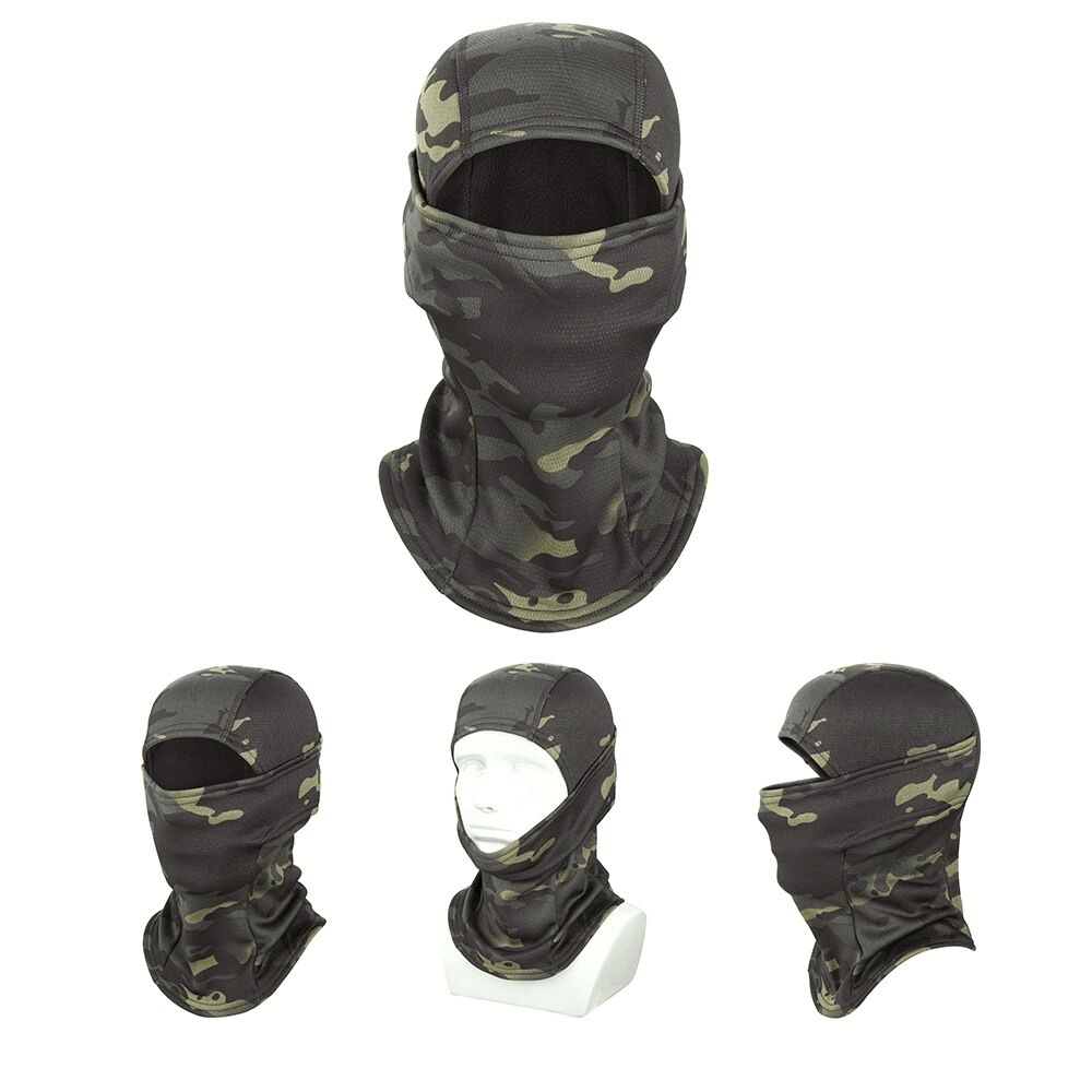 Unisex windproof camouflage scarf-balaclava for outdoor activities, shown in multiple angles, ideal for winter protection.