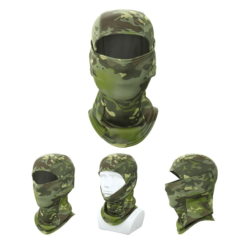 Windproof camouflage scarves-balaclavas for whole face, unisex design, ideal for outdoor winter activities, shown from multiple angles.