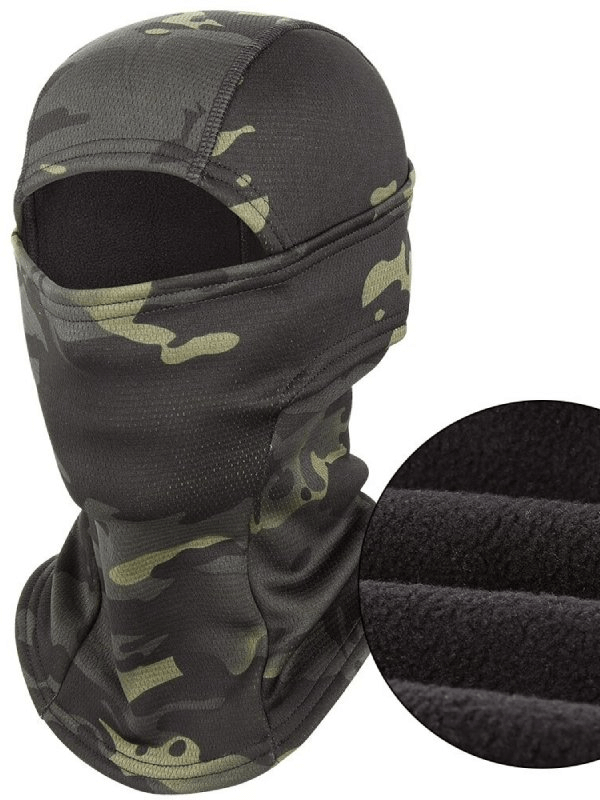 Camouflage windproof scarf-balaclava for face protection, ideal for outdoor activities, featuring ultra-soft polyester material.