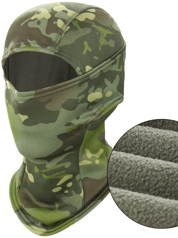 Unisex windproof camouflage balaclava for outdoor activities, featuring stylish print and ultra-soft polyester, perfect for winter.
