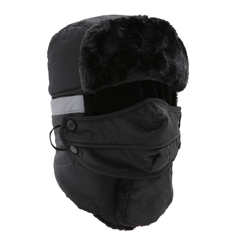 Winter Windproof Mountain Ski Cap with Earflap and Closed Neck, Unisex, Black - Ideal for Cold Weather Protection - Model SF0953