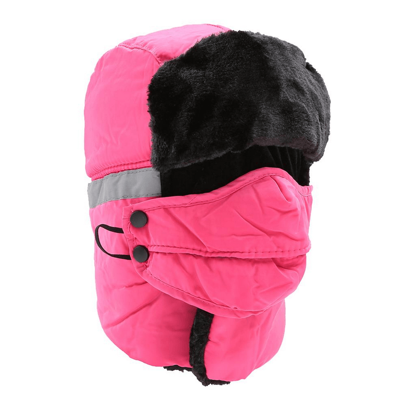 Bright pink winter windproof mountain ski cap with earflap and closed neck, perfect for cold weather adventures.