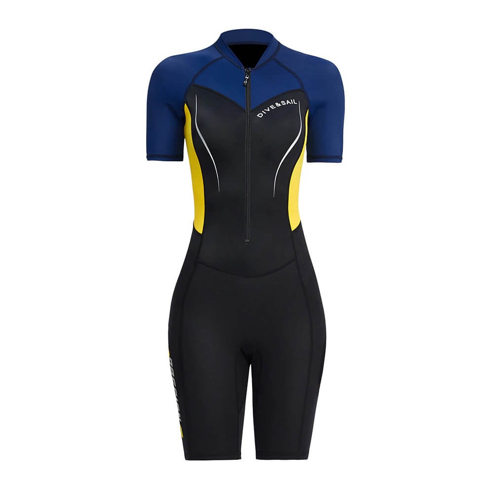 Women's 1.5mm Neoprene Wetsuit SF0577 for Surfing, Diving - Blue, Yellow, Black Design