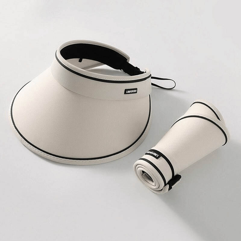 Alt Tag: Women's adjustable sunproof hollow cap visor, foldable and stylish, shown both open and compact for easy storage and sun protection.