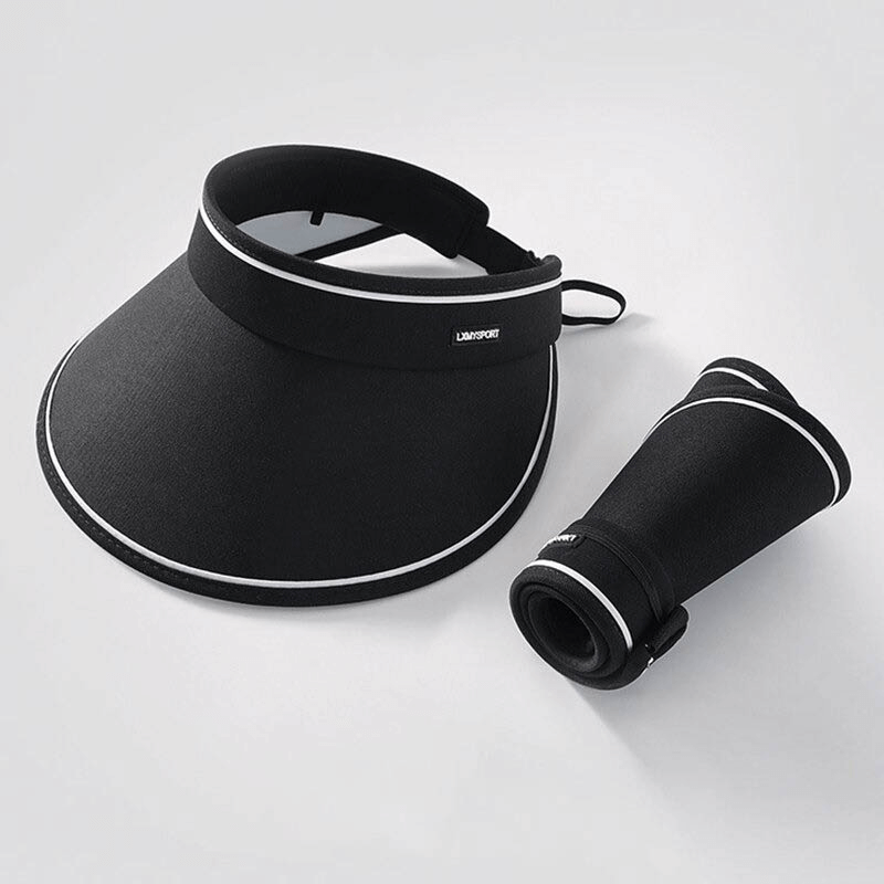 Women's adjustable sun proof hollow cap visor, foldable for easy storage, in black polyester fabric. Stylish sun protection hat - SF0501.