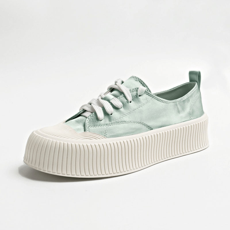 Women's Casual Lace Up Thick Flat Sole Sports Shoes SF1008 with silk upper and rubber sole, stylish and comfortable for any occasion.