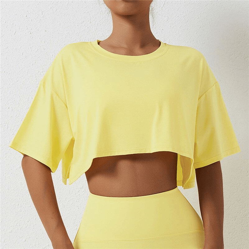 Women's Cropped Loose Sports T-Shirt with Short Sleeves - SF1147