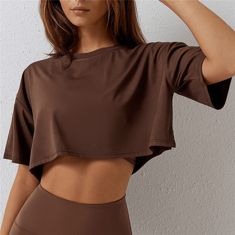 Women's Cropped Loose Sports T-Shirt with Short Sleeves - SF1147