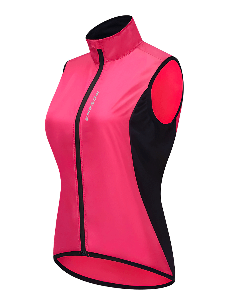 Women's windproof cycling vest in red with reflective logo, breathable, anti-pilling, and durable design, product code SF0059.