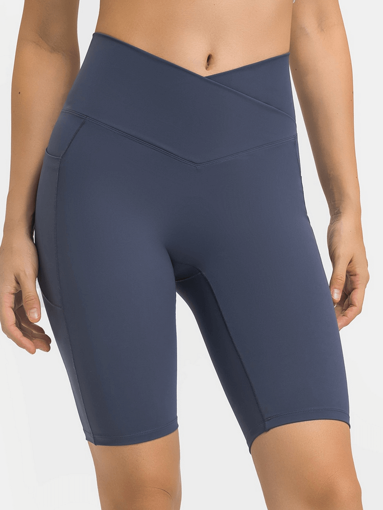 Women's Elastic Yoga Shorts with Cross Waist and Two Deep Pockets - SF1138