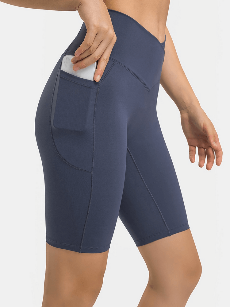 Women's Elastic Yoga Shorts with Cross Waist and Two Deep Pockets - SF1138