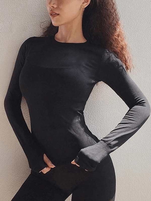 Women's Elongated Long Sleeves Tops / Slim Sports Tops with Finger Holes - SF0074