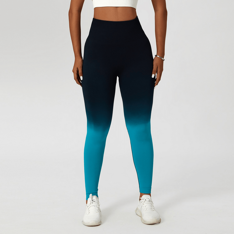 Women's gradient seamless high waist leggings in blue, perfect for yoga and fitness, highlighting elastic comfort and style - Model SF1038.