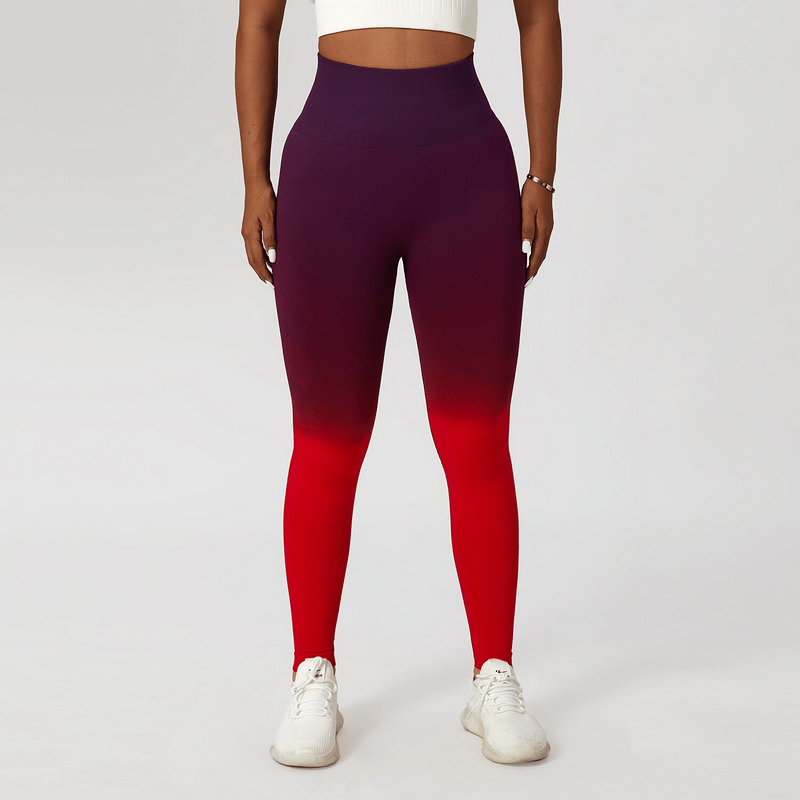 Women's gradient seamless high waist yoga leggings in red and purple, ankle-length, perfect for sports and activewear - SF1038