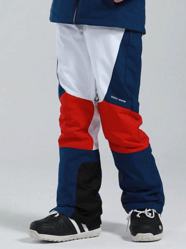 Woman wearing colorful high waist snow pants with waterproof zipper pockets, suited for skiing, showcasing style and functionality, SF0694.