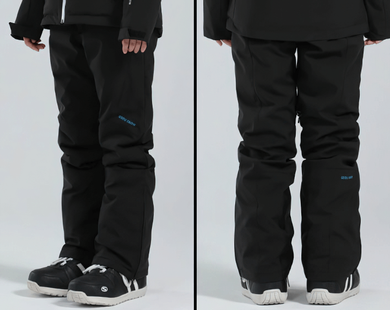 Women's high waist snow pants with waterproof zipper pockets, ideal for skiing, durable Oxford fabric, and zipper closure.