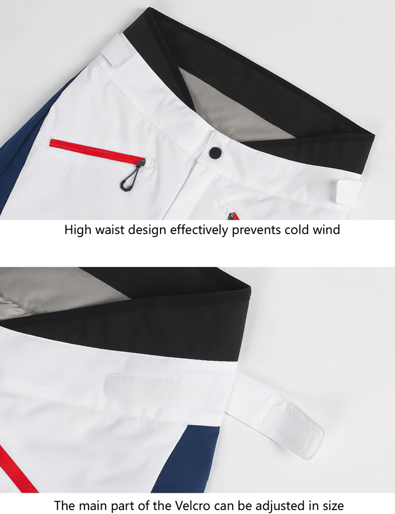 Women's High Waist Snow Pants with waterproof zipper and adjustable Velcro, perfect for winter sports in Oxford fabric.