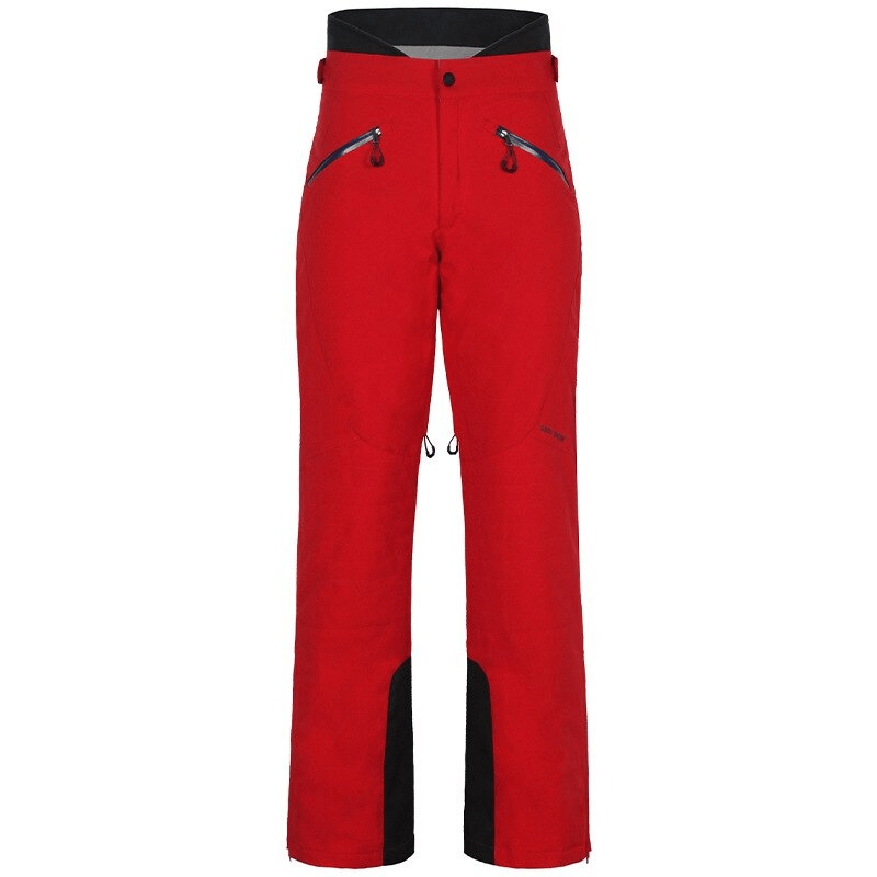 Women's high waist snow pants with waterproof zipper pockets in vibrant red, perfect for skiing, style SF0694.