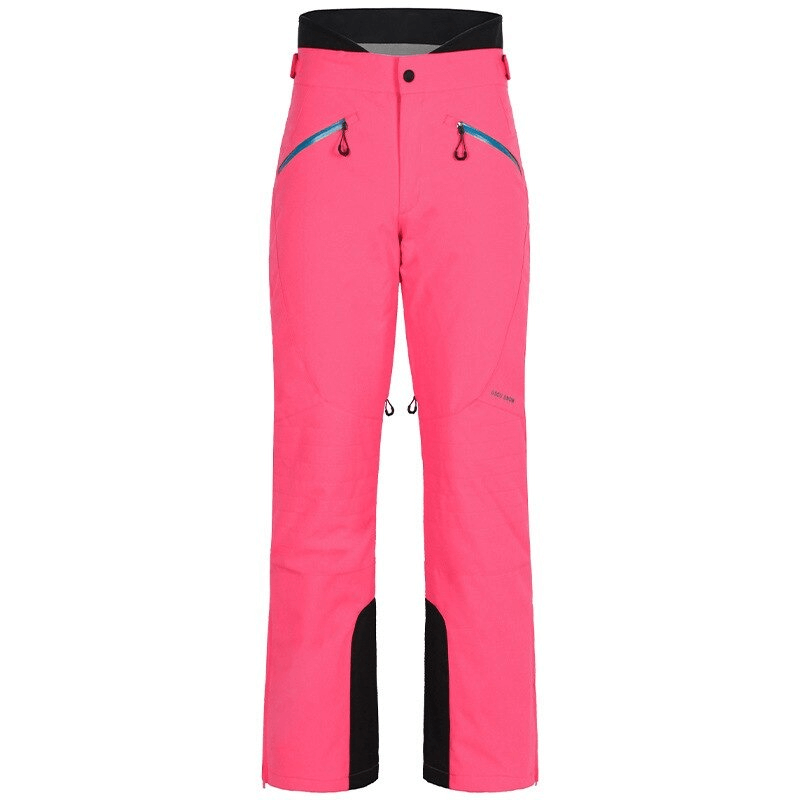 Vibrant pink women's high waist snow pants with waterproof zipper pockets, perfect for skiing and winter sports enthusiasts.