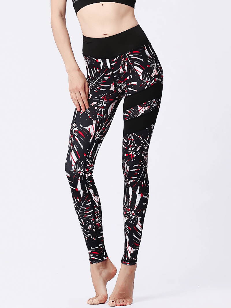 Women's high waist flower print sports leggings, nylon spandex blend, perfect for yoga and fitness. Style SF1108.
