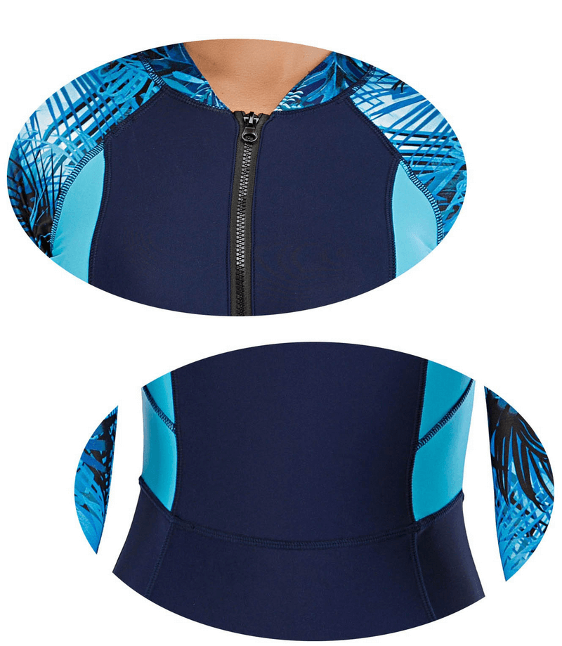Women's Long Sleeves Zipper Rash Guard Conservative Swimsuit - SF0370
