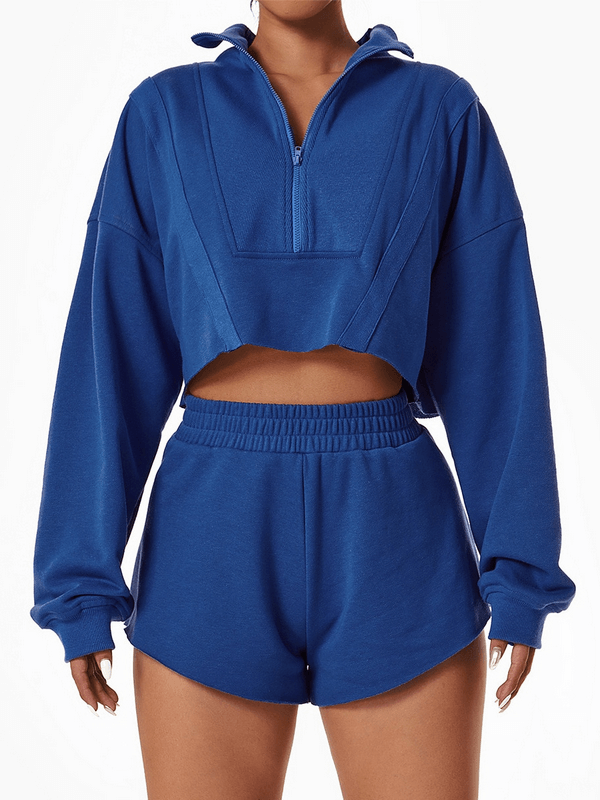 Women's blue long sleeve cropped sweatshirt, ideal for yoga or casual wear, SF1016