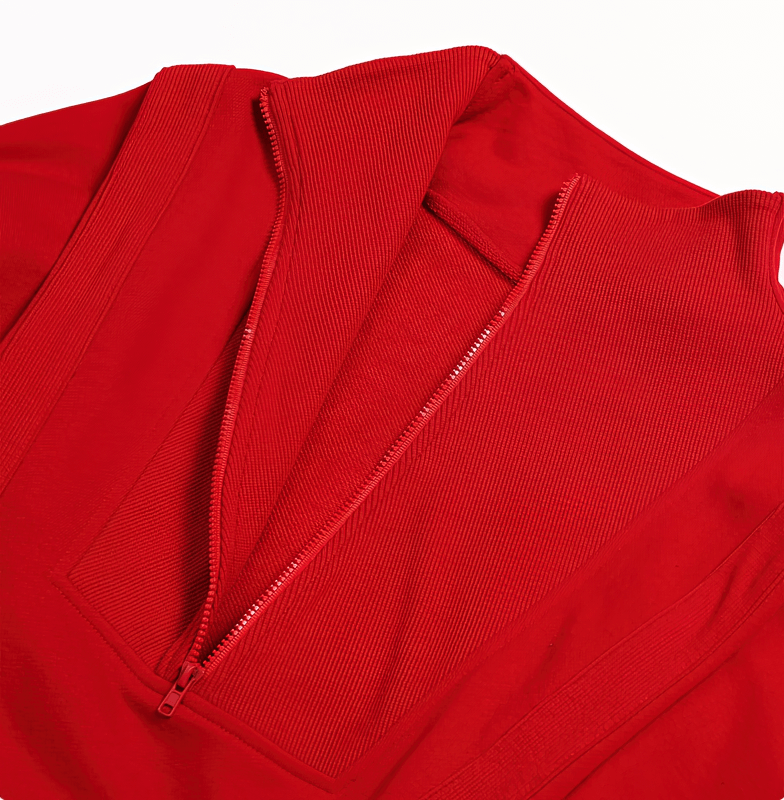 Vibrant red loose cropped sweatshirt, soft cotton, zipper detail, perfect for yoga or casual wear.