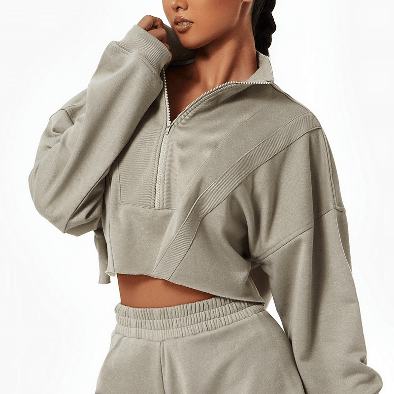 Women's Loose Fashionable Long Sleeve Cropped Sweatshirt - SF1016