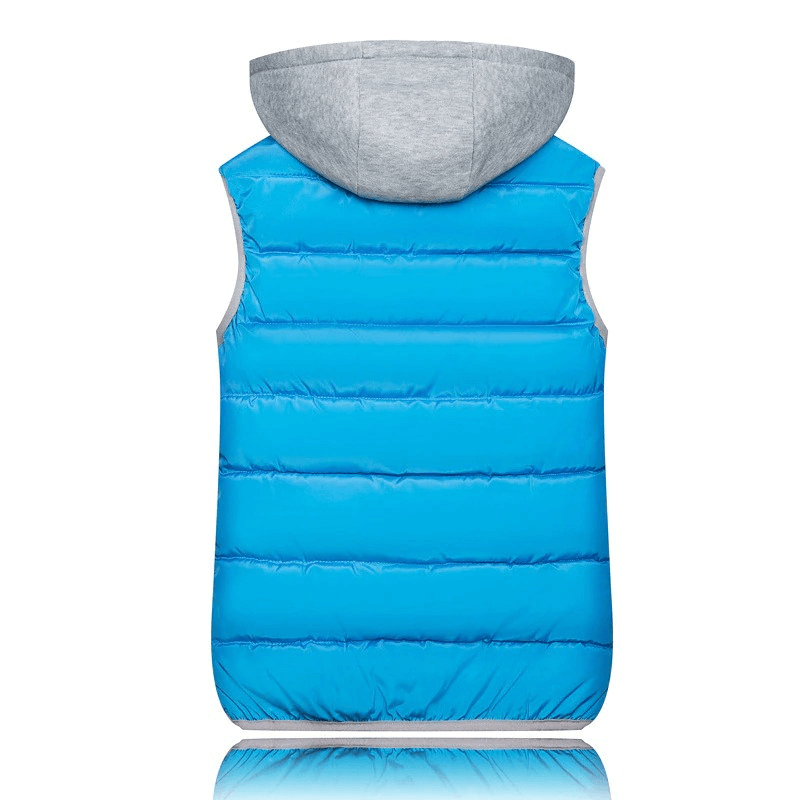 Women's blue hooded vest with zipper, warm and thick design, perfect for chilly seasons. SF0071.