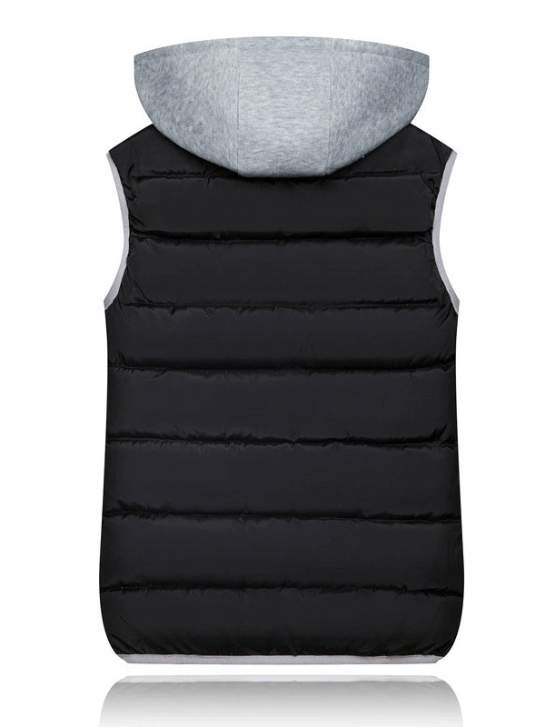 Back view of black women's slim vest with hood, thick and warm, perfect for cold weather SF0071.