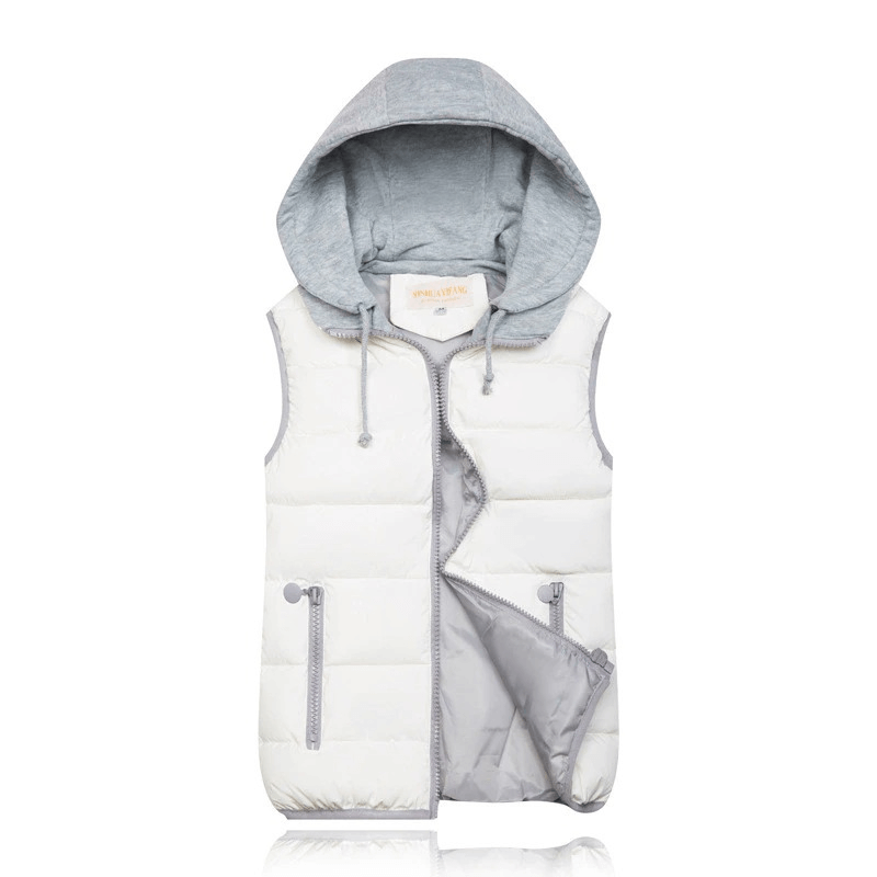 Women's white hooded zipper vest SF0071, warm and stylish for chilly weather