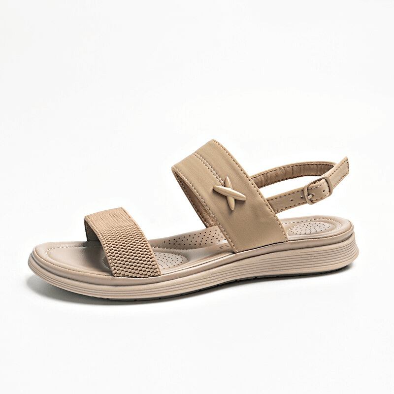 Women's Outdoor Flat Beach Sandals with buckle strap, PU leather, and TPR outsole, casual style, product code SF0985.