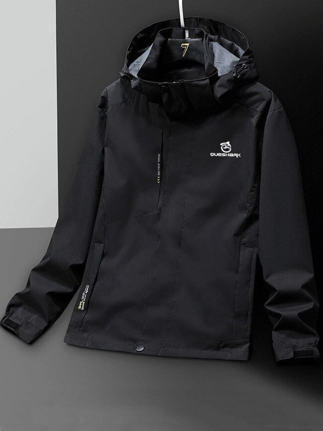 Women's reflective waterproof softshell cycling jacket with hood in black, windproof and quick-drying for optimal comfort.