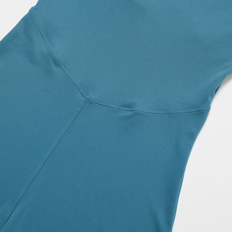 Close-up of the blue Women's Short One-Piece Sports Suit SF1015 fabric, showcasing its smooth, durable, and breathable nylon-spandex blend.